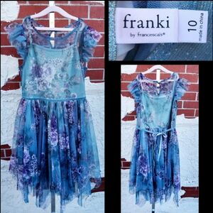 10 girl Franki by Francesca sheer tutu floral dress handkerchief hem party fairy